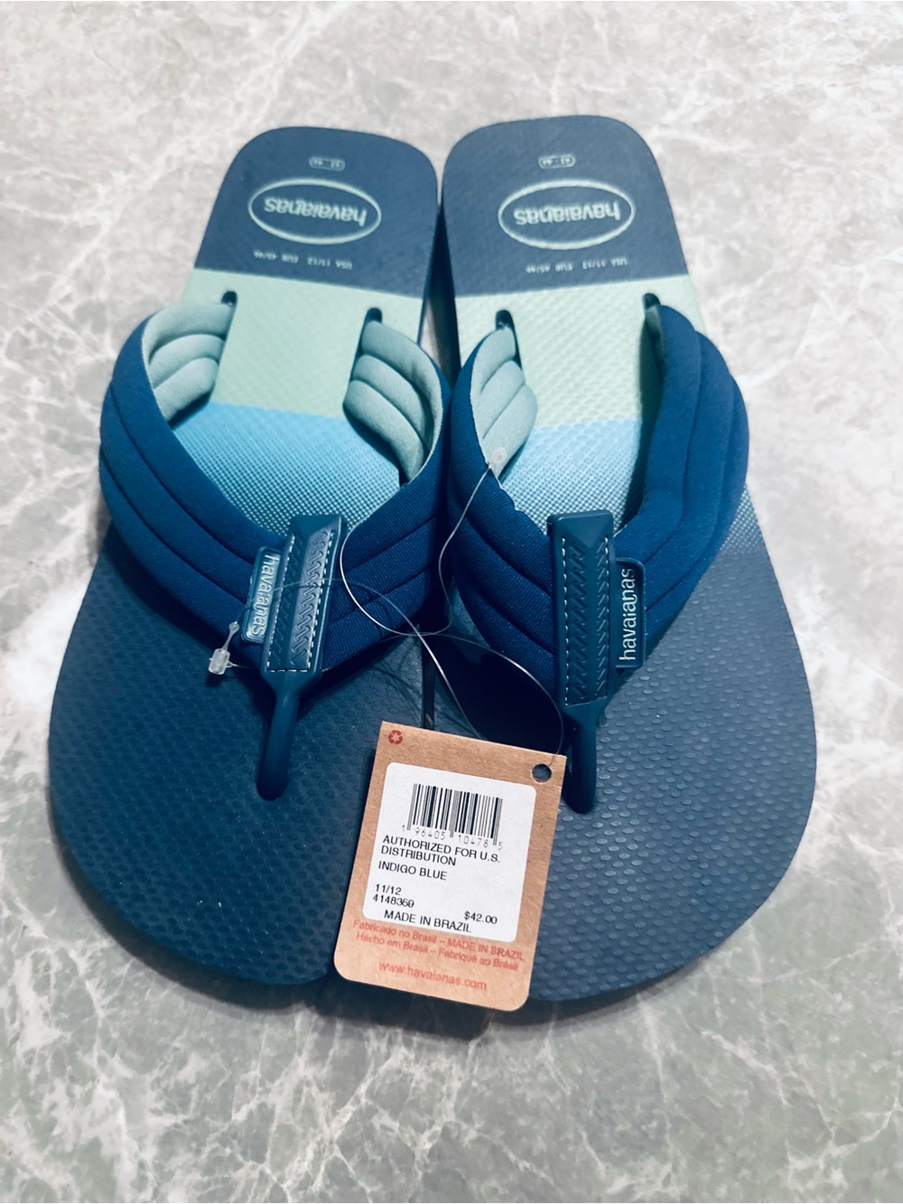 Havaianas Men's Size 11/12 Blue Urban Print Sandals Flip-Flop Padded Straps New